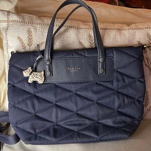 Radley London Navy Blue Quilted Mini Tote with Long Strap brushed Nickel Radley